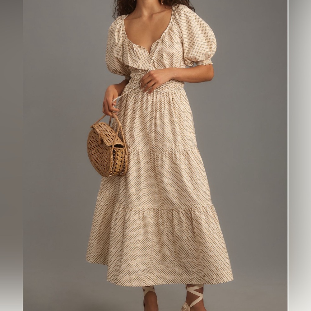 Anthropologie Somerset Cream Polka Dot Maxi Dress